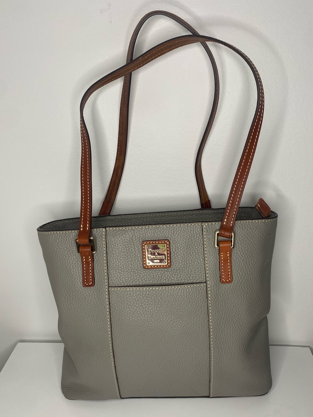 Dooney & Bourke Lexington Pebble Grain Leather Tote Elephant Gray Red Interior